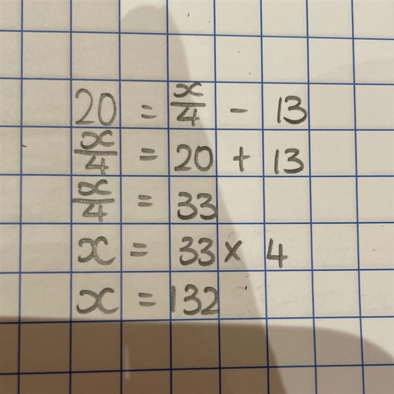 20 = x/4 - 13 help plz thank you-example-1