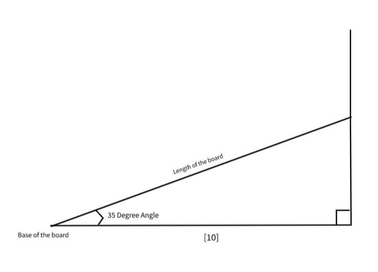 A wooden board is leaning against a wall. The base of the board is 10 feet from the-example-1