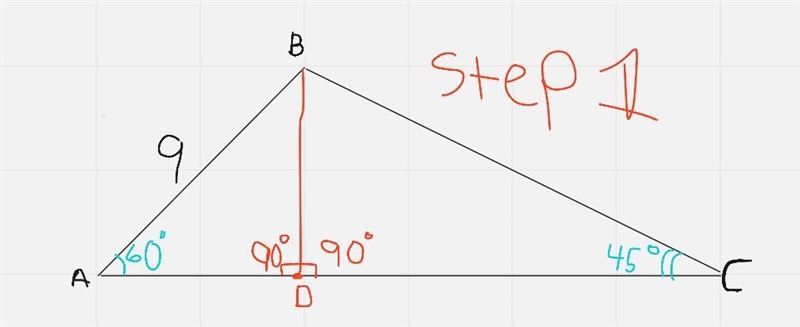 Given: △ABC, m∠A=60°, m∠C=45°, AB=9 Find: Perimeter of △ABC, Area of △ABC-example-1