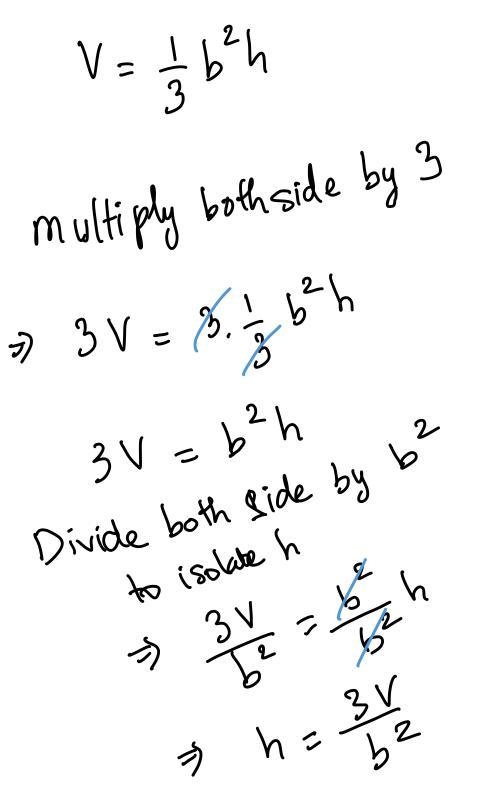 Solve for h: V=1/3b^2h-example-1