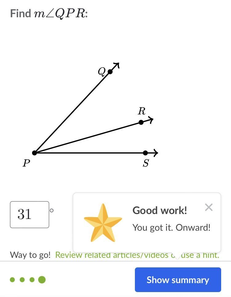 Given m ∠ Q P S = 4 7 ∘ m∠QPS=47 ∘ m, angle, Q, P, S, equals, 47, degrees m ∠ R P-example-1