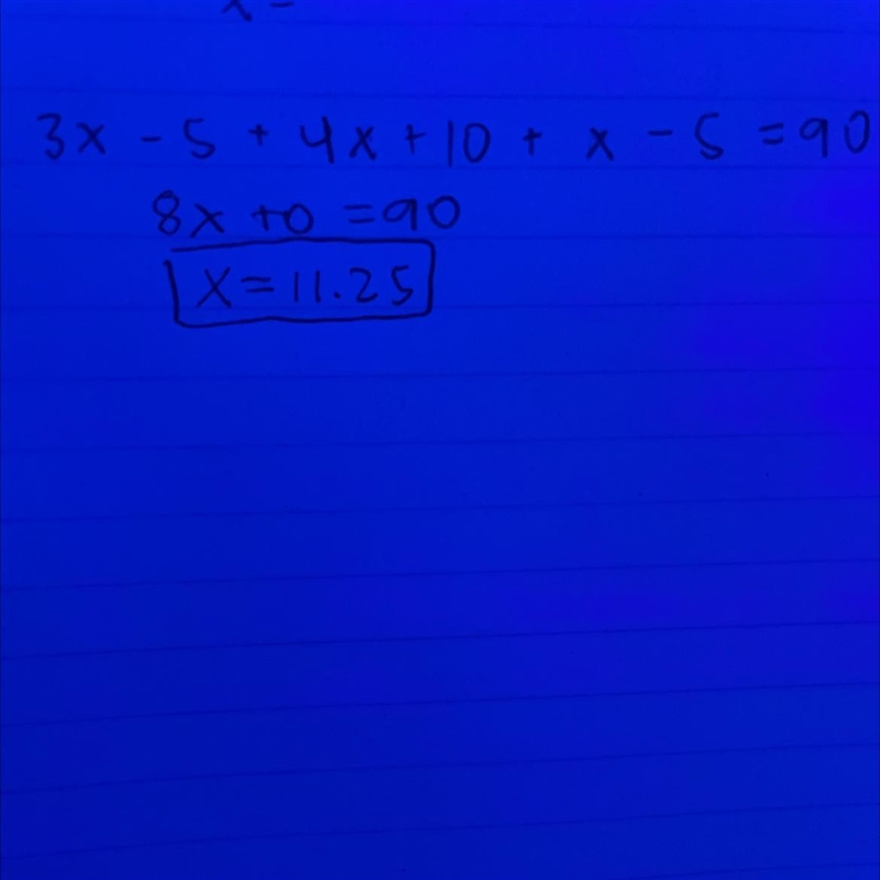 (3x - 5) + (4x+10) + (x-5) = 90 I need to find x-example-1