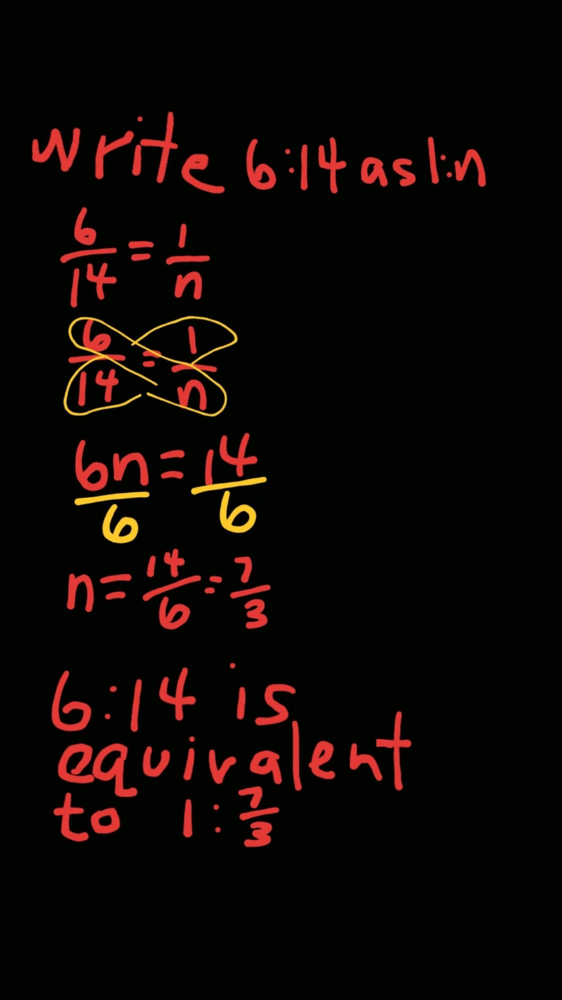 Write ratios in the form 1:n or n:1 6 : 14-example-2