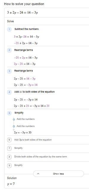 3+2y-24=14-3y Please give explanation and good answers.-example-1