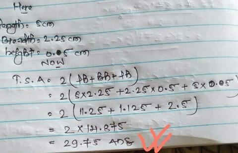 A rectangular prism has a length of 5 cm, a width of 2. 25 cm, and a height of 0.5 cm-example-1