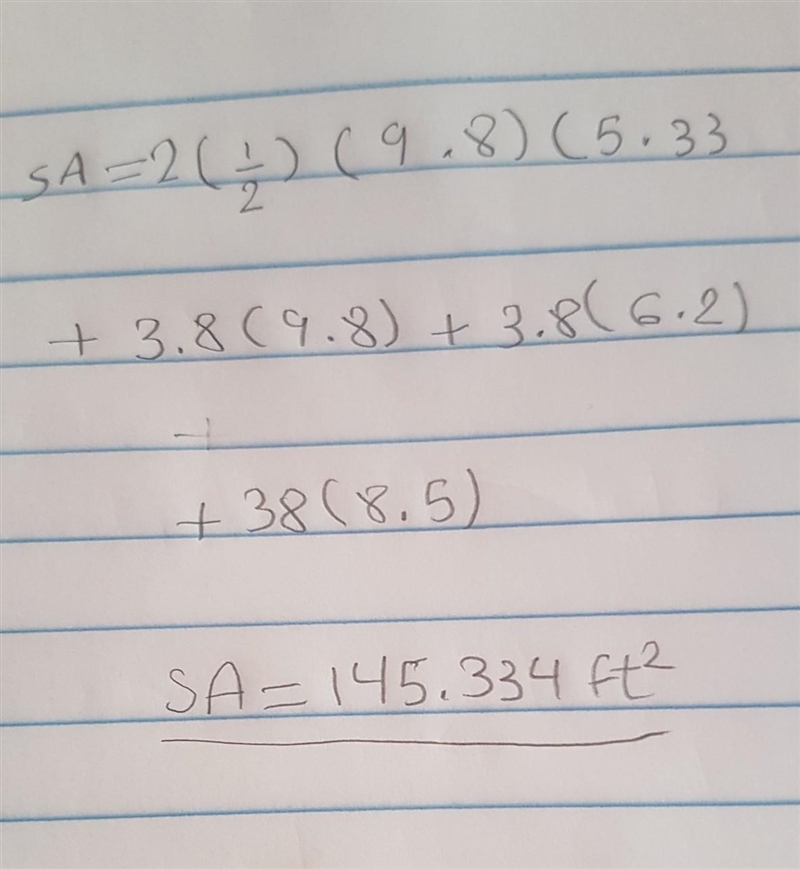 What is the surface of this triangular prism rounded to the nearest tenth?-example-1