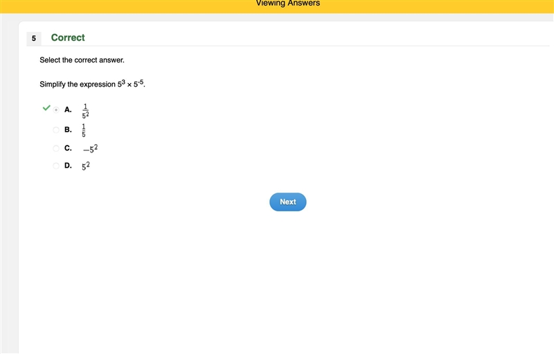 Simplify the expression 53 × 5-^5.-example-1