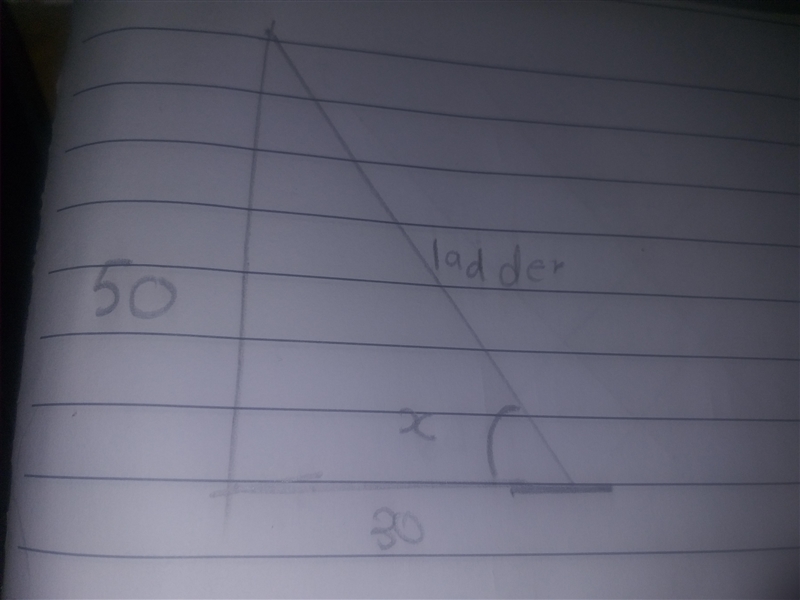 The angle made by the ladder with the ground is degrees, and the length of the ladder-example-1