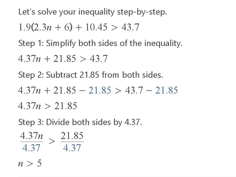 1.9(2.3n +6) + 10.45 > 43.7-example-1