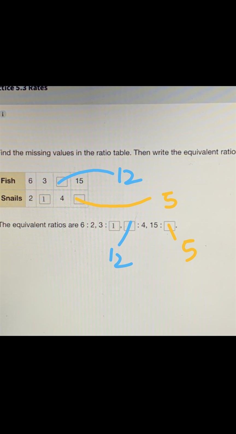 Find the missing values in the ratio table. Then write the equivalent ratios. (pls-example-1