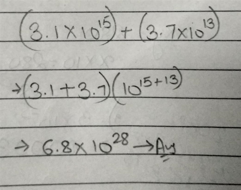 (3.1 x 10¹⁵) + (3.7 x 10¹³) in simplified form. Please hurry​-example-1