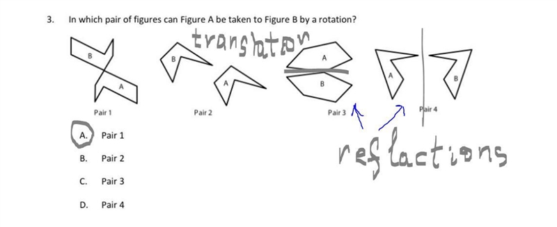 In which pair figures can Figure A taken to Figure B by a rotation.-example-1