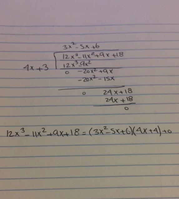 Use long division to divide 12x3 - 11x² + 9x + 16 by 4x + 3-example-1