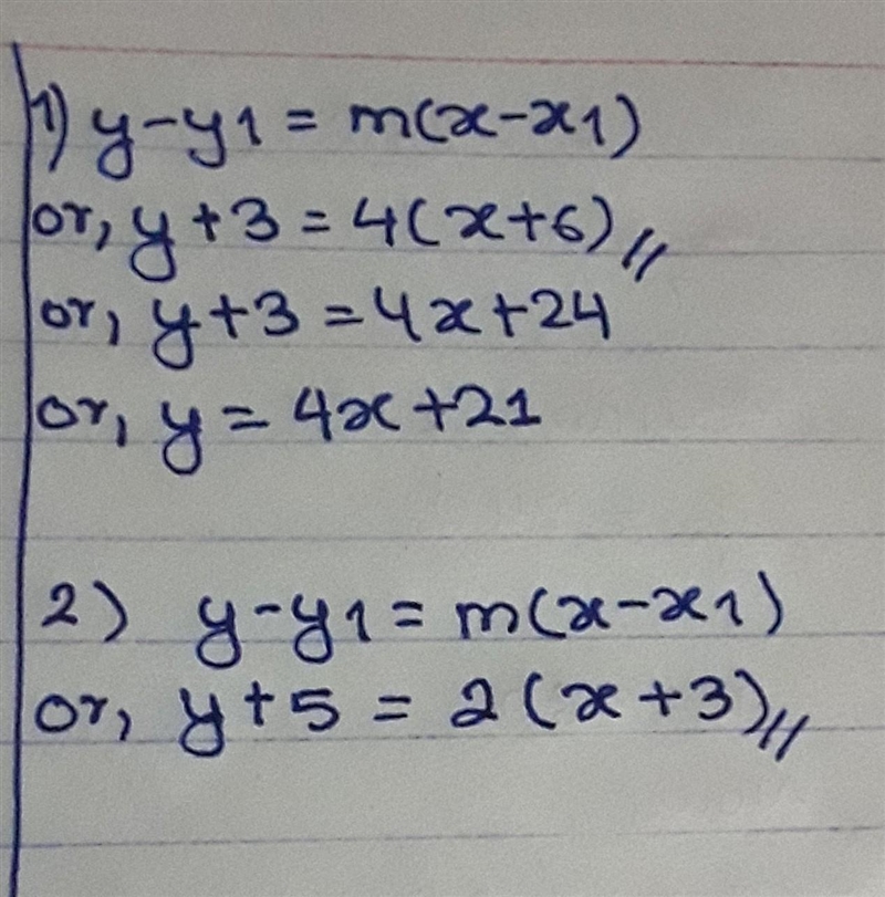 1.Given point (-6, -3) and a slope of 4, write an equation in point-slope form. a-example-1