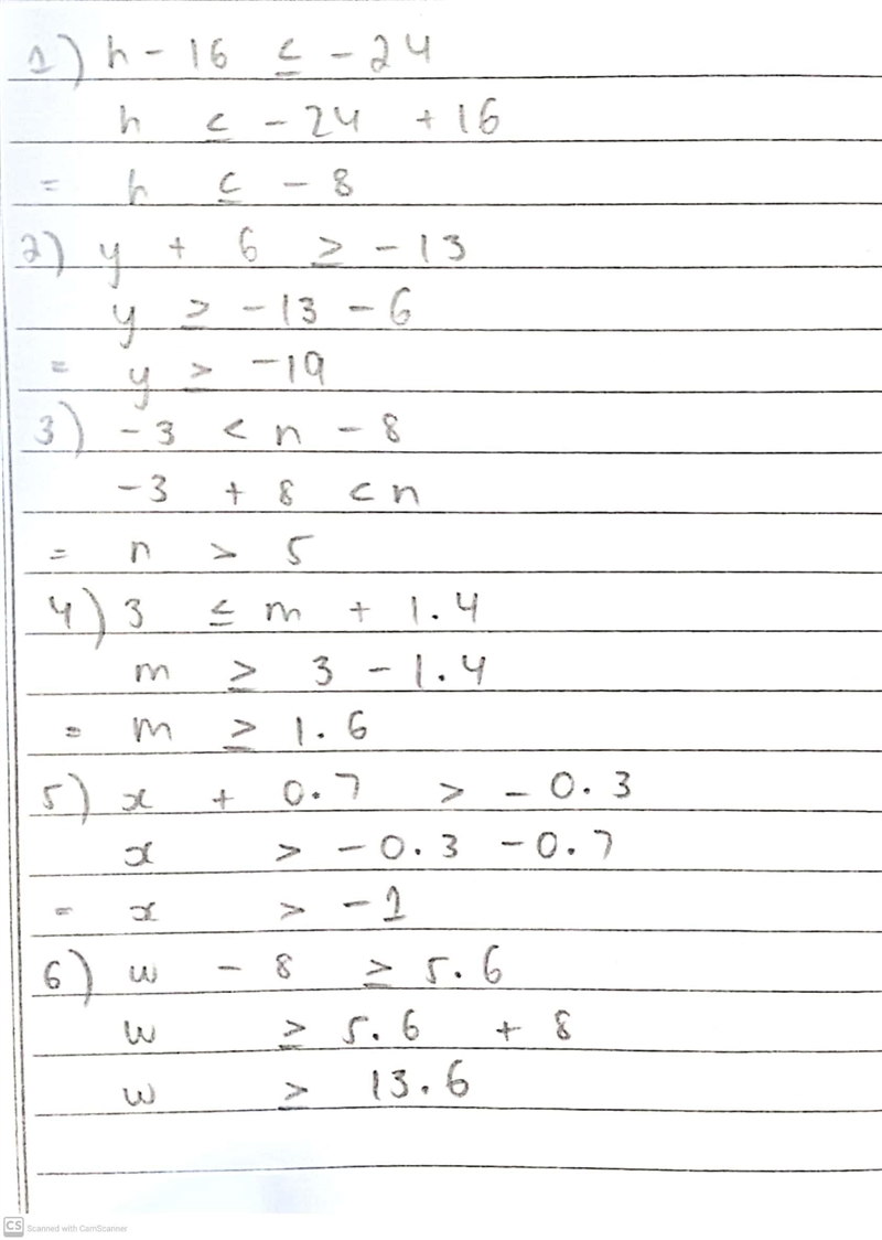 1. y+6> -13 2. -3 -0.3 5. w-8>5.6 Please show work-example-1