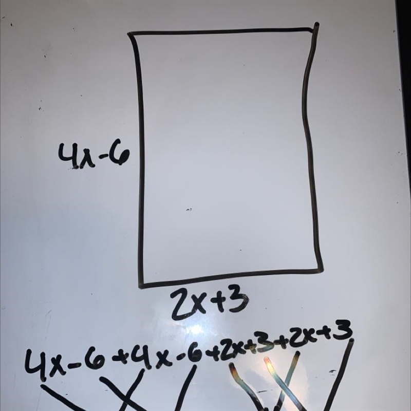 What is the perimeter of a rectangle with a length of 4x-6 and a width of 2x+3-example-1