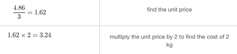 What is the cost of 2 kilograms of flour if 3 kilograms cost $4.86 and the unit price-example-1