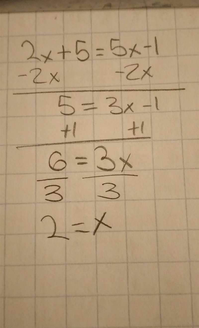 2x + 5 = 5x - 1 help me please-example-1