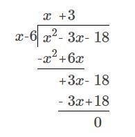 Rewrite the expression (x2 – 3x – 18)/(x – 9) using the long division method.-example-1