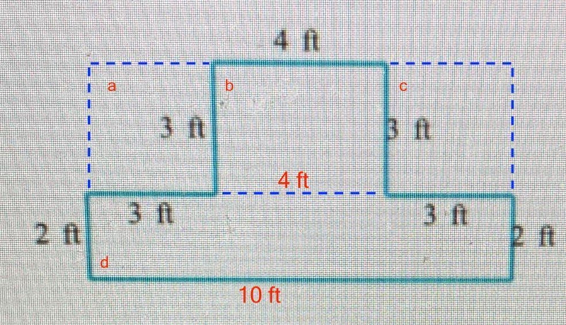 Find the area of the figure. 4 ft 3 ft Bft 3 ft 3.ft 2 ft 2 ft-example-1