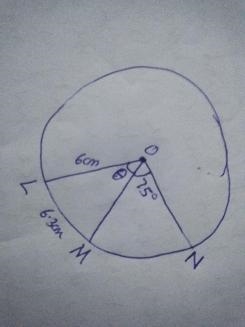 In circle O, the length of radius OL is 6 cm and the length of arc LM is 6.3 cm. The-example-1