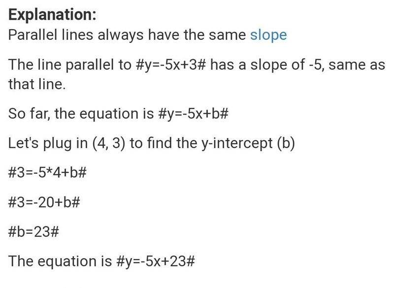 Find the equation of the line parallel to y=5x+7 and passing through (3,-8)-example-1