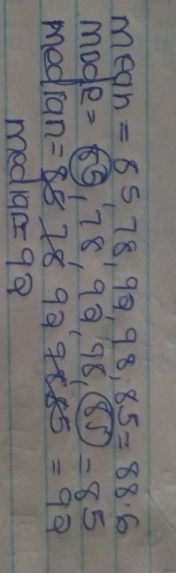 On this week's homework assignments, Lydia had scores of 85, 78, 92, 98, and 85. Which-example-1