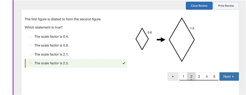 The first figure is dilated to form the second figure. Which statement is true? The-example-1