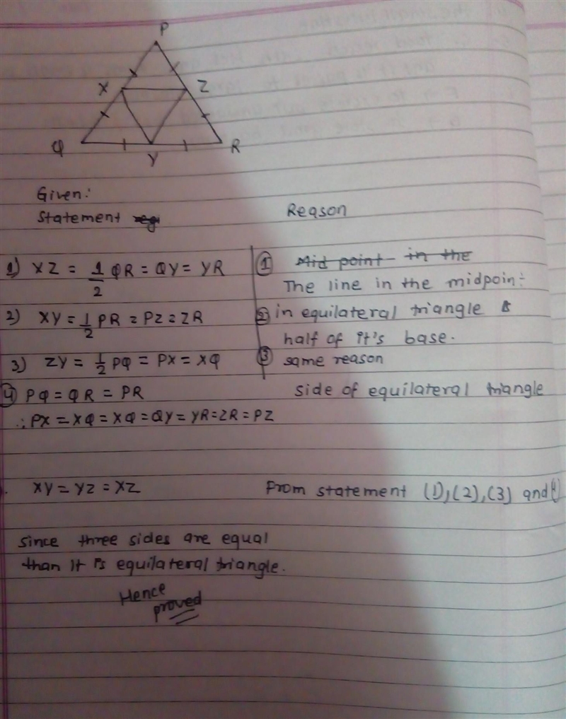 In the adjoining equilateral triangle PQR , X , Y and Z are the middle points of the-example-1