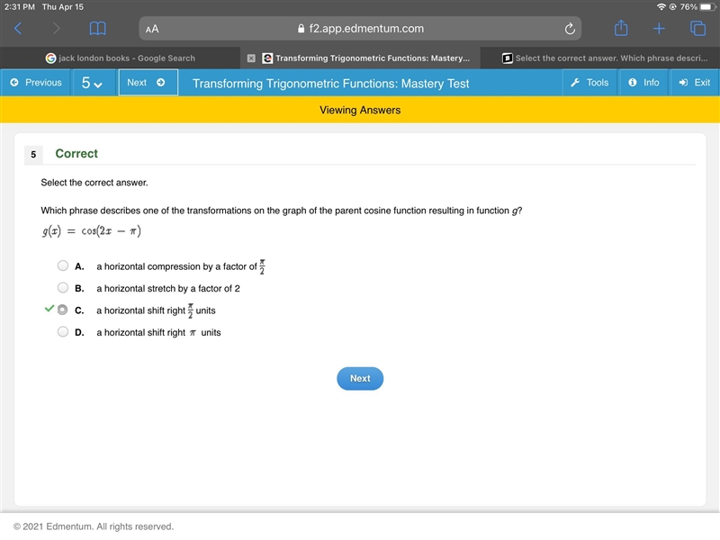 Select the correct answer. Which phrase describes one of the transformations on the-example-1