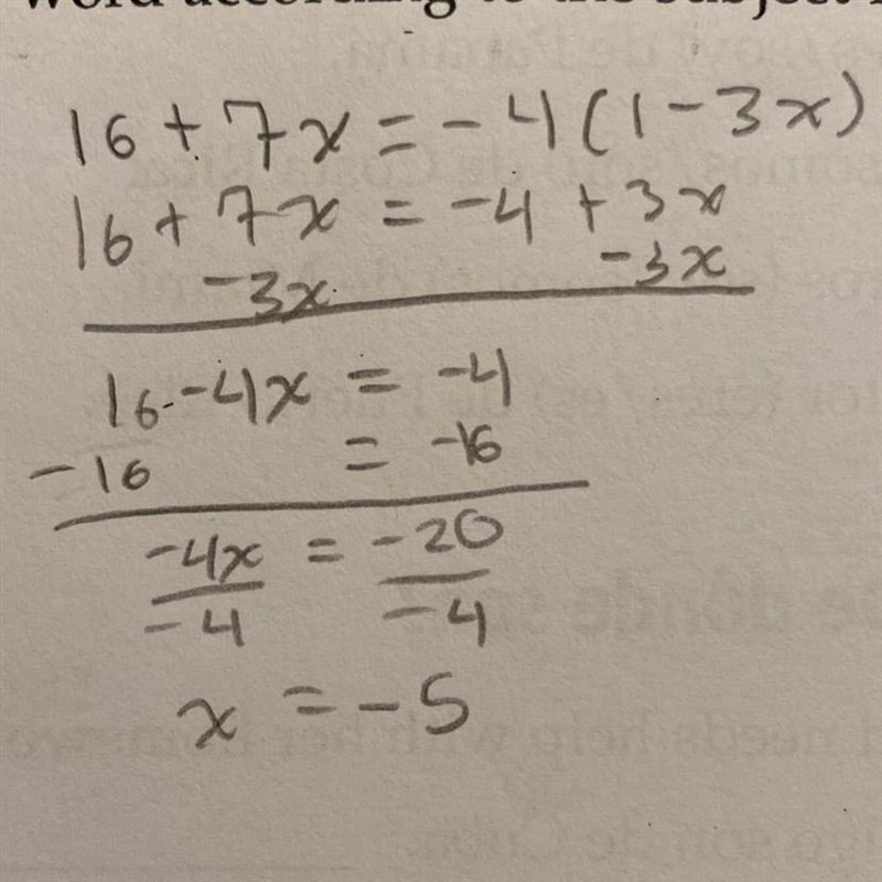 16 + 7x = -4(1 – 3x)-example-1