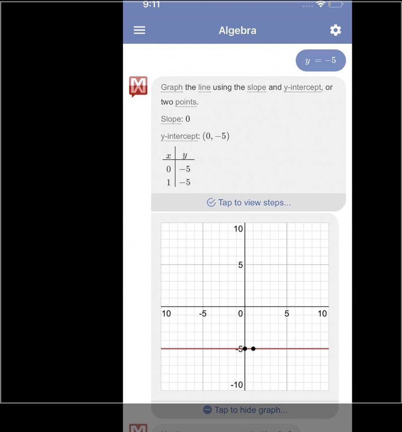 Graph the linear equation y=-5-example-1