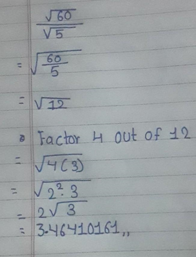 √60/√5? Square root of 60 over square root of 5-example-1