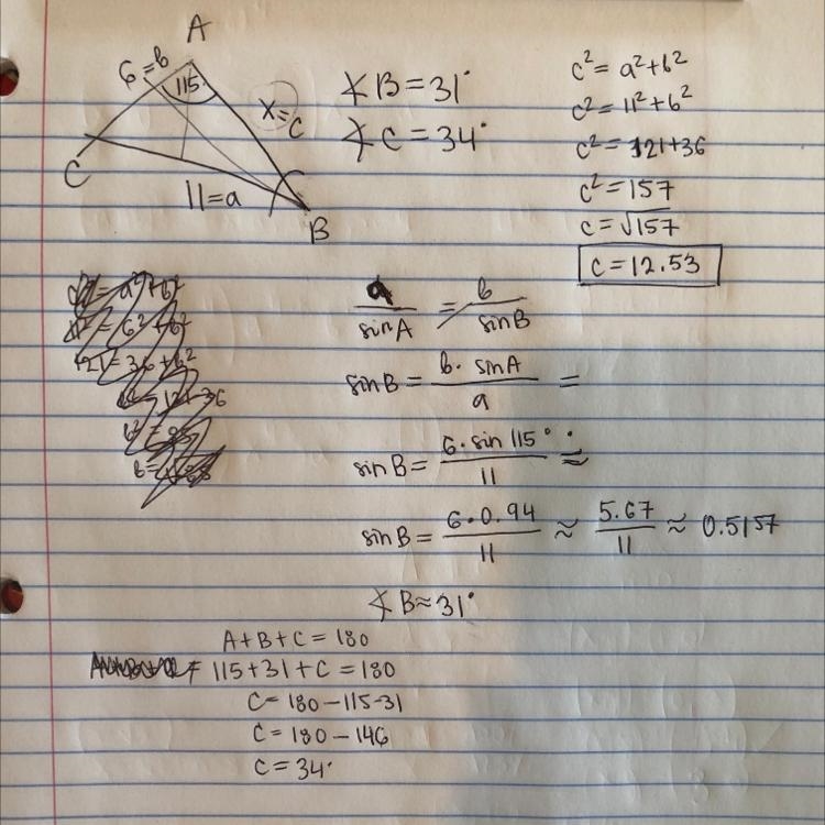 Solve triangles using the law of sines please show all work ​-example-1