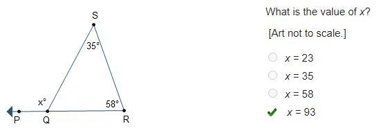 Triangle Q R S is shown. Line R Q extends through point P. Angle Q S R is 35 degrees-example-1