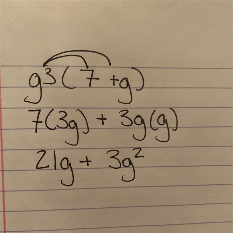 Find an equivalent expression using the Distributive Property. g3(7+g)-example-1