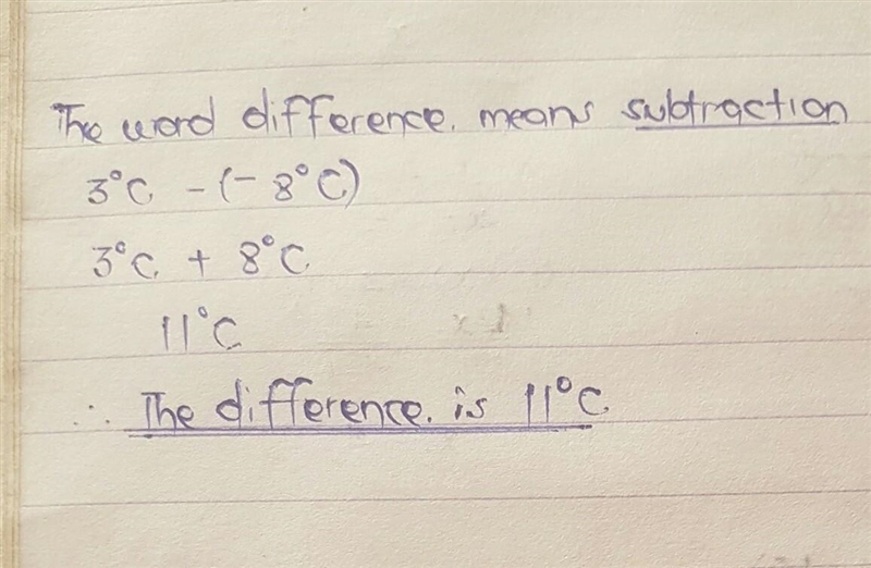 Difference between 3°c , -8°c temperature​-example-1