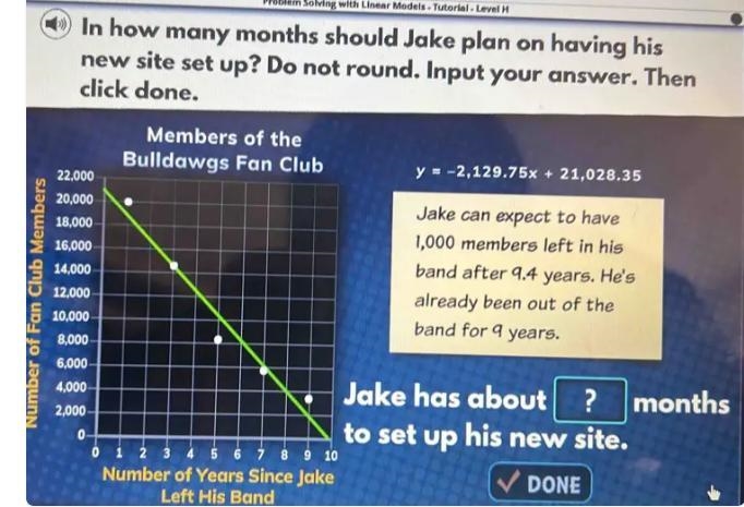 In how many months should Jake plan on having his new site set up? Do not round. Input-example-1