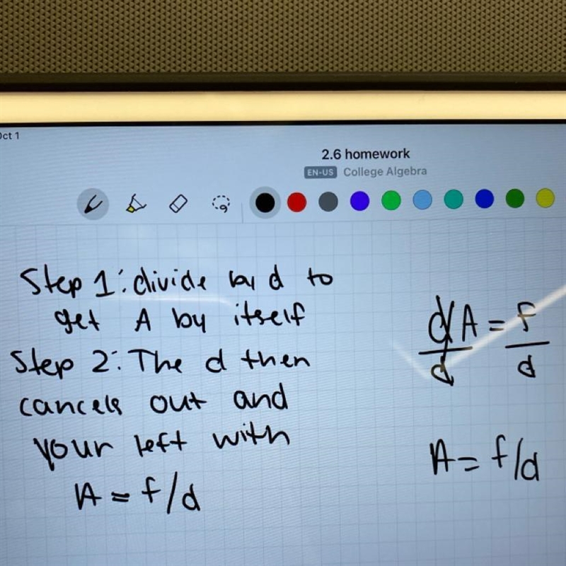 Solve for A. dA=f can someone pls answer-example-1