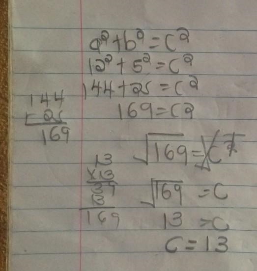 Find the length of “c” using the Pythagorean Theorem.-example-1