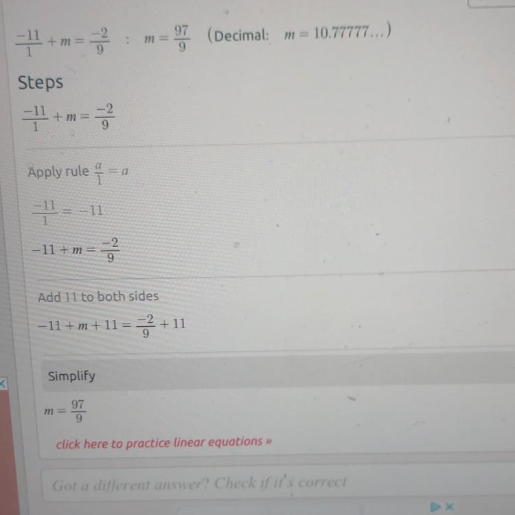 -11/6 + m equals -2 / 9​-example-1