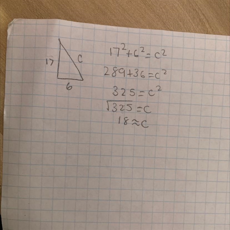 One of the legs of a right triangle measured 6 cm and the other leg measures 17cm-example-1