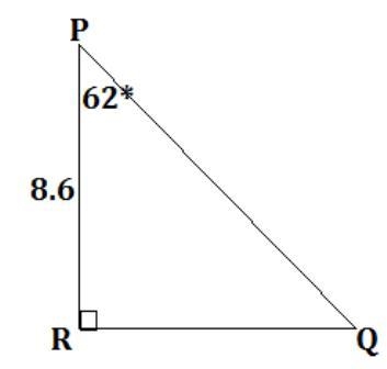 In PQR the measure of R=90 the measure of P=62 and RP=8.6 find the length of QR to-example-1