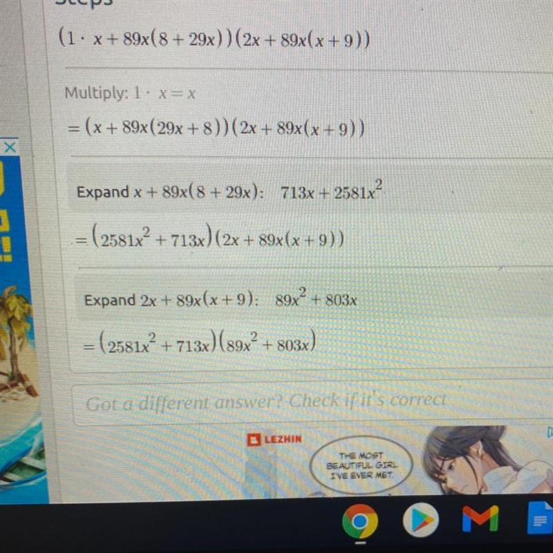 What is {1x+89x(8+29x)}{2x+89x(x+9)}-example-1