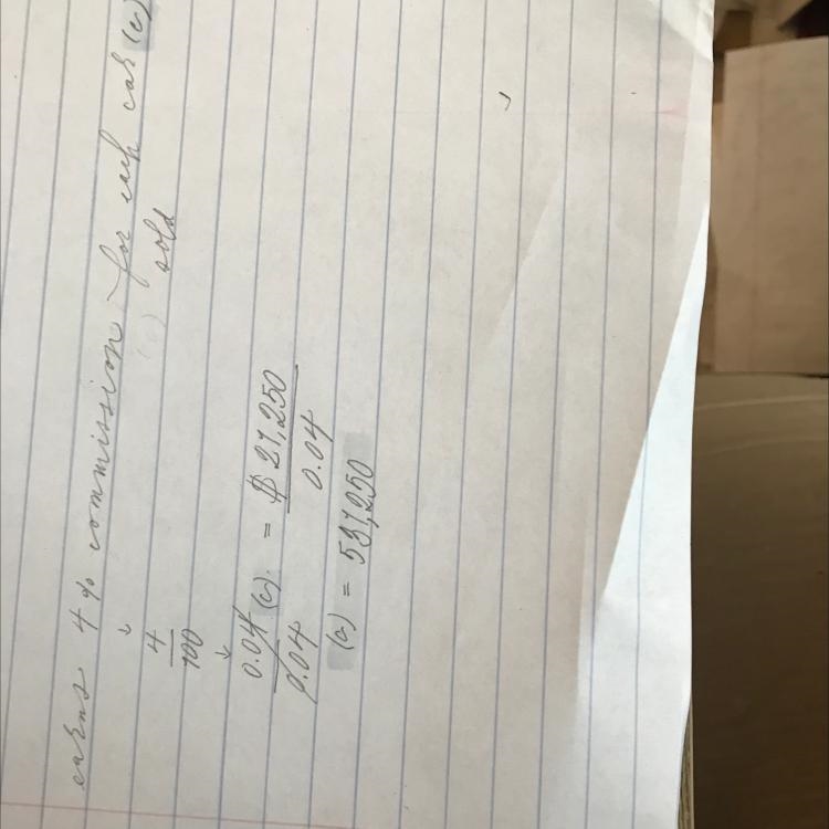 a car salesperson earns 4% commision for each car he sells.he sells a car for $21,250. how-example-1