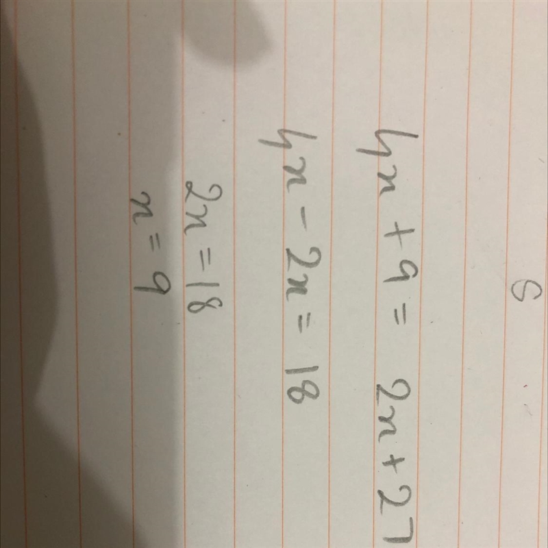 For two complementary angles find x. The first angle is 4x+9. The second angle is-example-1