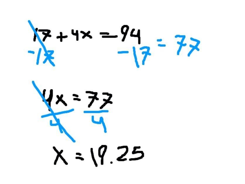 Please show ur steps thx 17 + 4x = 94. Solve for x.-example-1