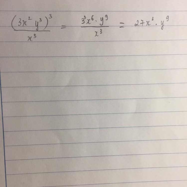 Simplify (3x^2y3)^3 / x3-example-1