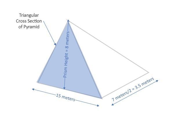 A rectangular pyramid has a height of 8 meters. The base is 7 meters in length and-example-2