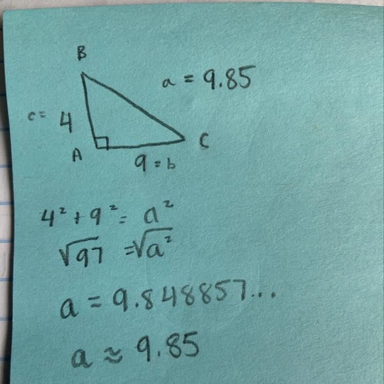 If a right triangle has side lengths that measure 4 and 9, what is the length of the-example-1